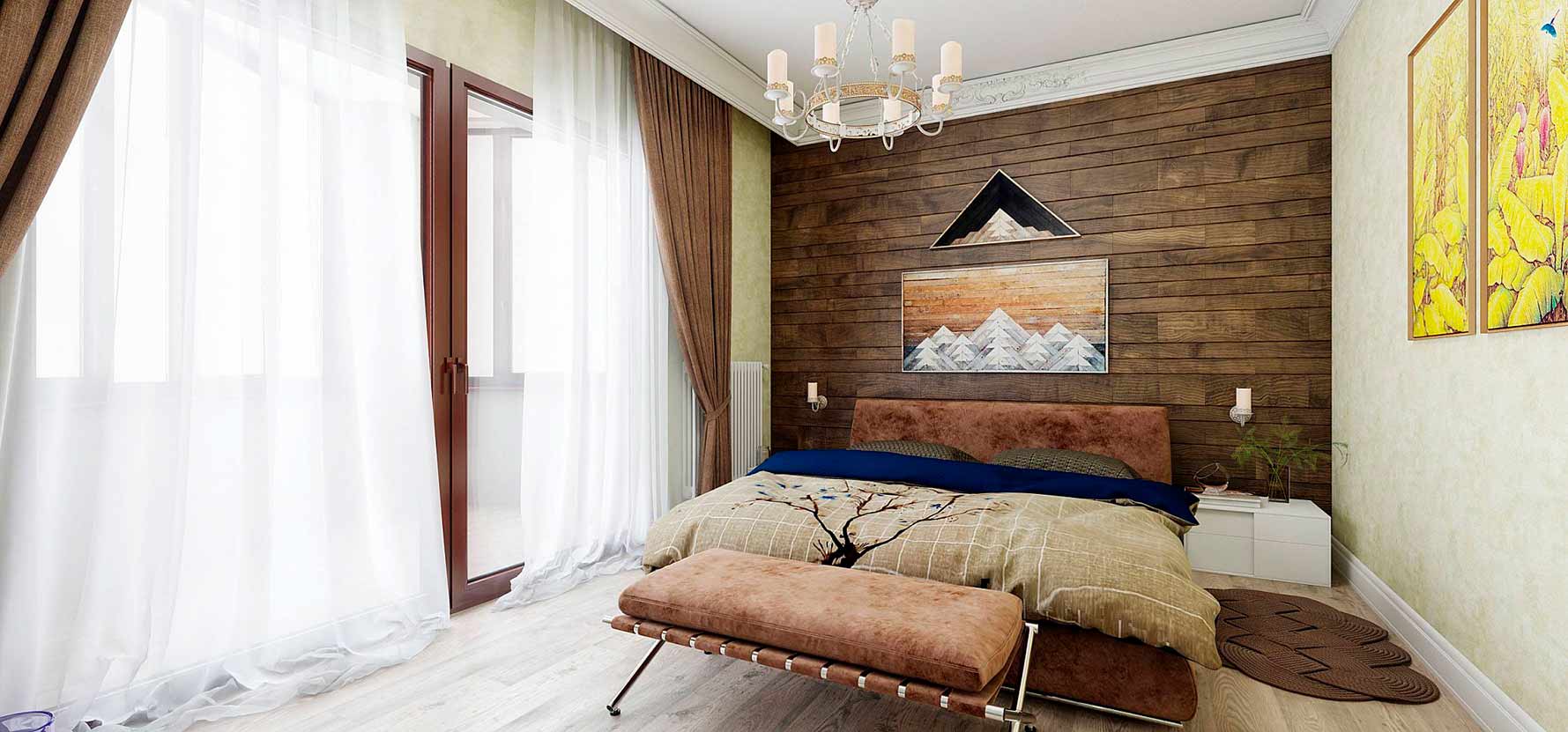 Интерьеры спальни гостиной в Прованс- лофт стиле